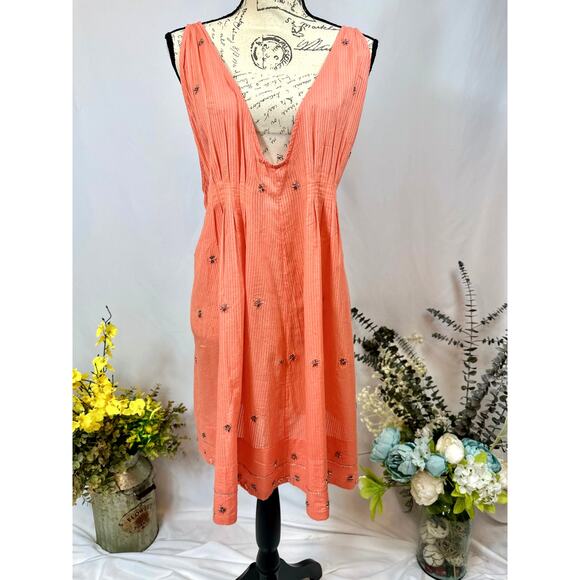 Free People Crushin On You Cotton Beaded Striped Dress - Picture 1 of 16